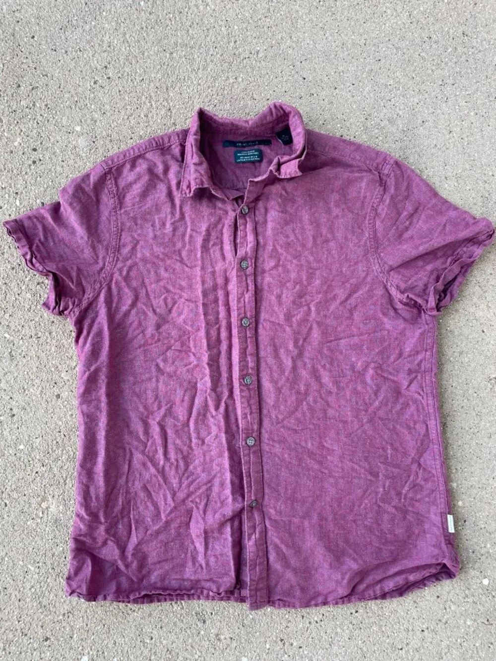 Perry Ellis Short Sleeve Button Down Shirt Linen Cotton Purple Men M Lightweight